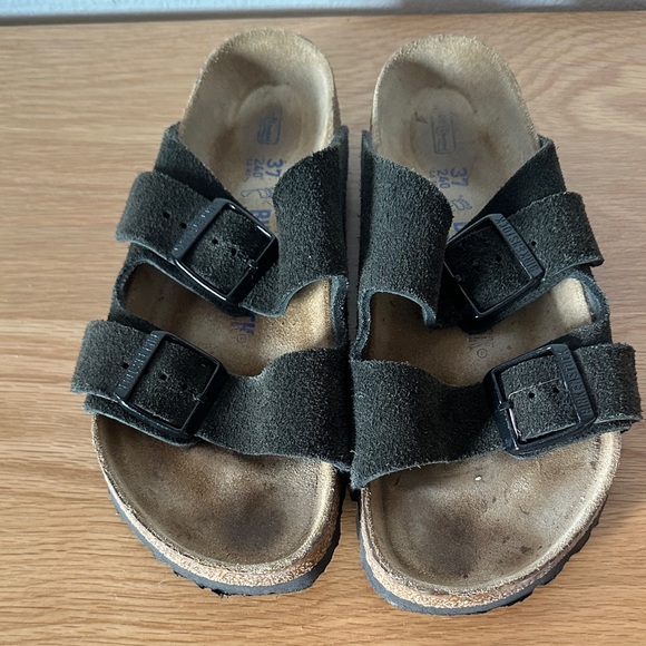 Birkenstock Size 37 Black Suede Arizona Double Strap Sandals - Picture 2 of 5